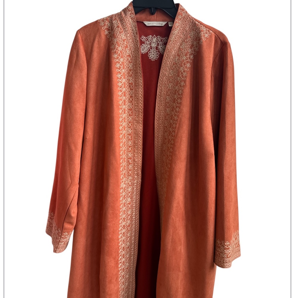 Soft Surroundings Leona Embroidered Open Long Jacket Duster Blazer 1X - Picture 4 of 7